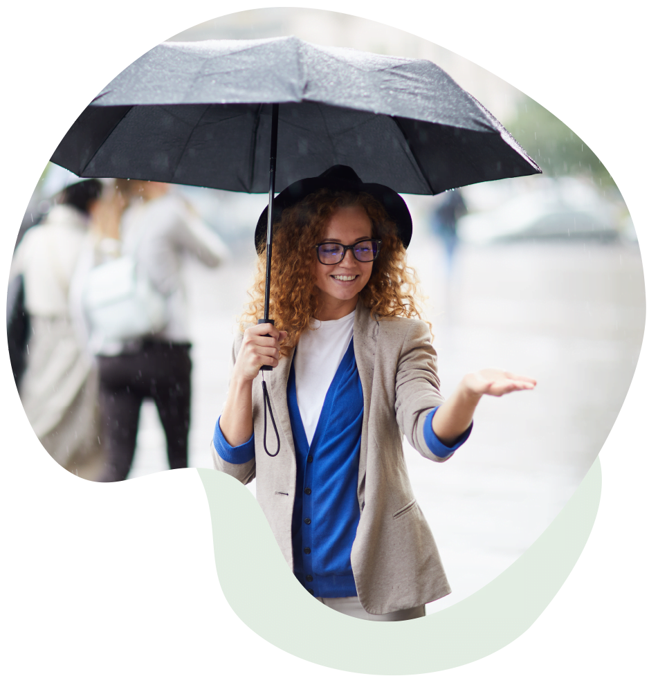 Woman protected from rain